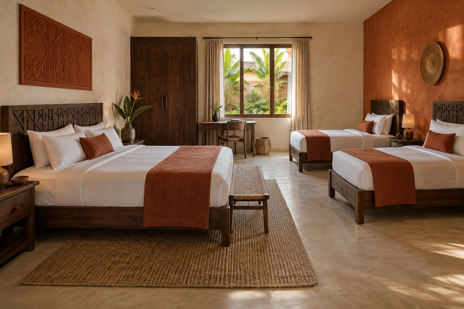 Photographie d’ambiance provisoire pour la chambre Confort ; disposition des lits illustrative